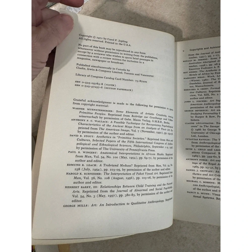 Art and Aesthetics in Primitive Societies Carol Jopling 1971 Vintage Paperback